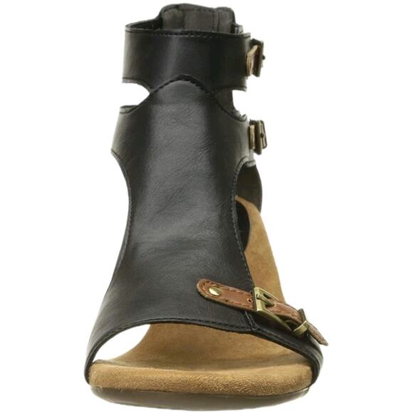 Aerosoles A2 Women's Zenfandel Wedge Sandal Size 8 Black With Brown Buckle - Picture 2 of 13